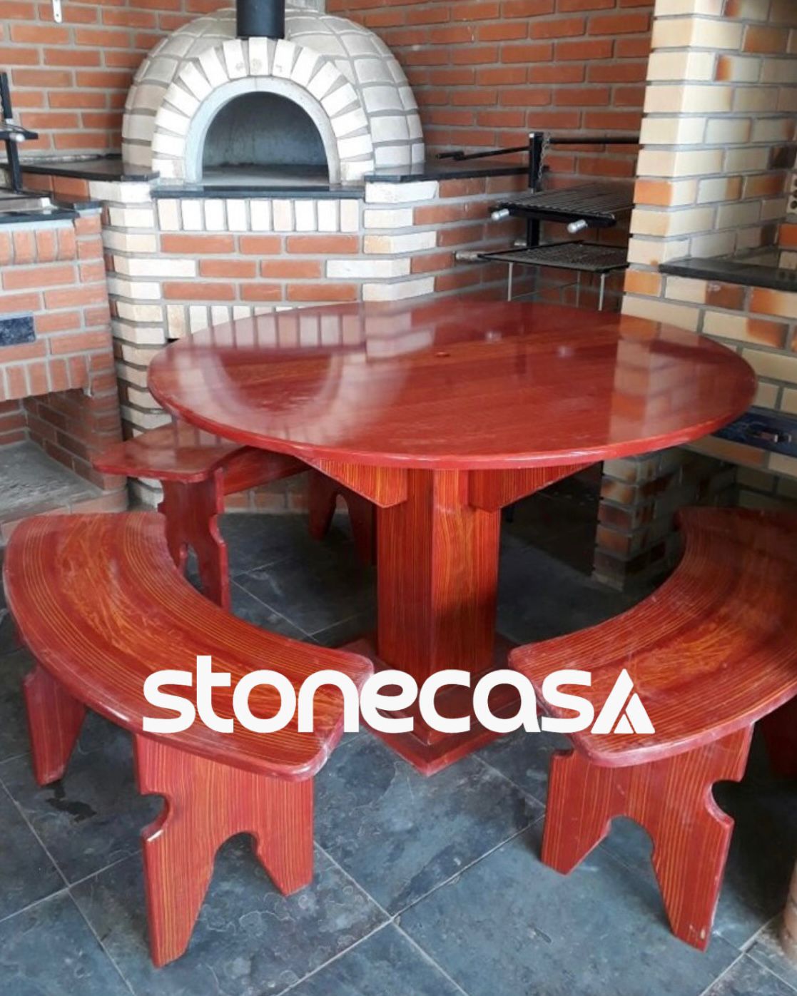 Mesa de Ardósia bancos- Stone Casa Mesa de Ardósia bancos- Stone Casa